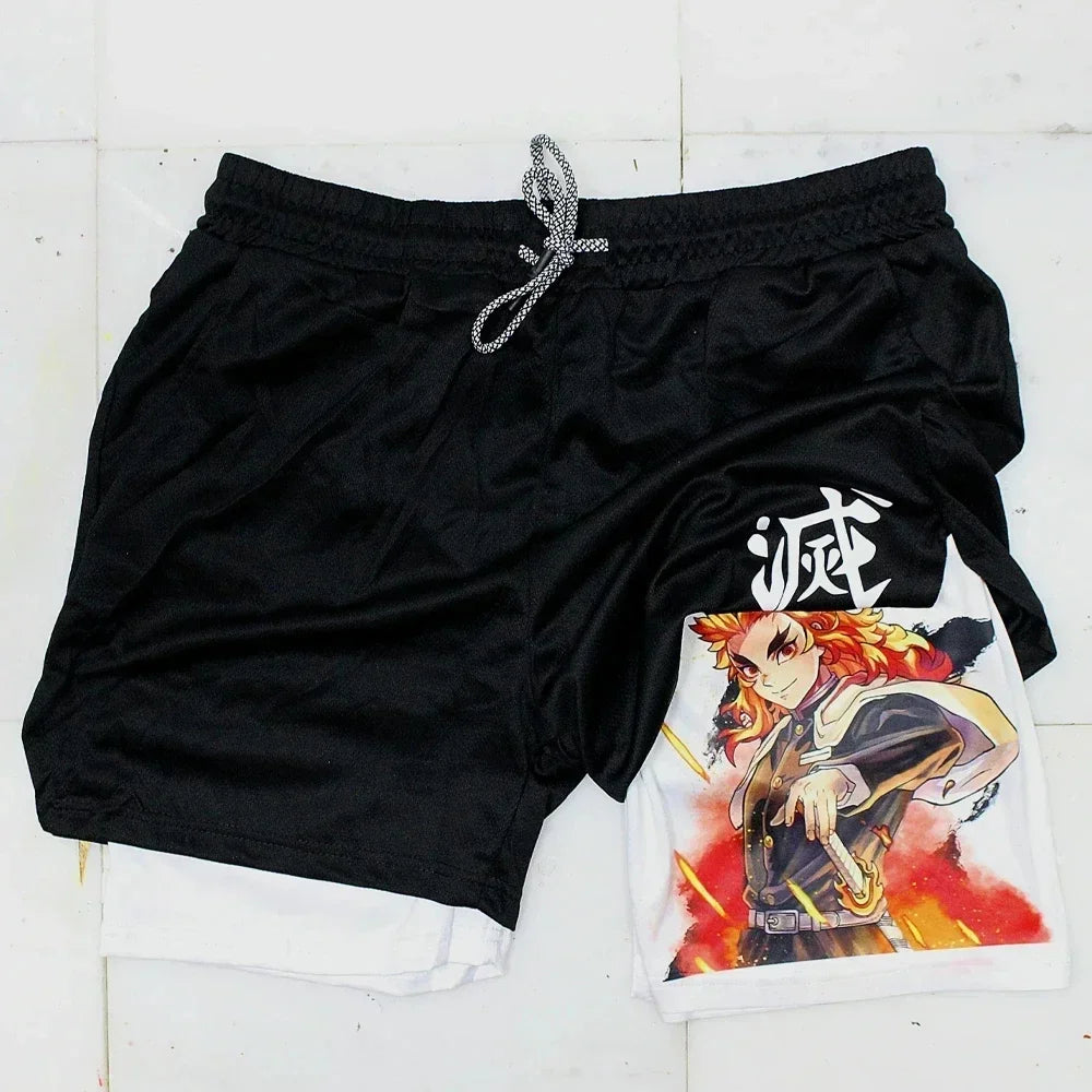 Outdoor Jogging Fitness Shorts Men's Printed Performance Double Layer Shorts Gym Workout Training Pants M-3xl