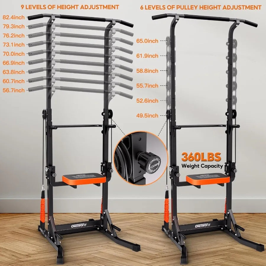 Power Tower Pull Up Bar Station Assistive Trainer, Multi-Function Adjustable Height Dip Station for Home Gym Workout, Strength T