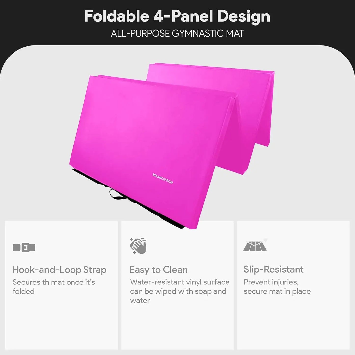 10x4 ft 4-Panel Folding Gymnastics Mat - 2-Inch Thick, Non-Slip Vinyl, Carrying Handles for Yoga, Pilates, Home Workouts