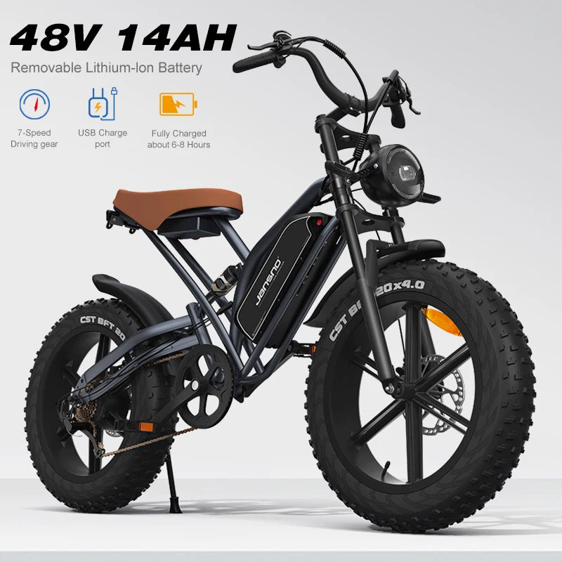 750W brushless DC adult electric bicycle, 48V 14Ah detachable battery 5-speed 20 "x 4.0mm thick tires suitable adult riding mult