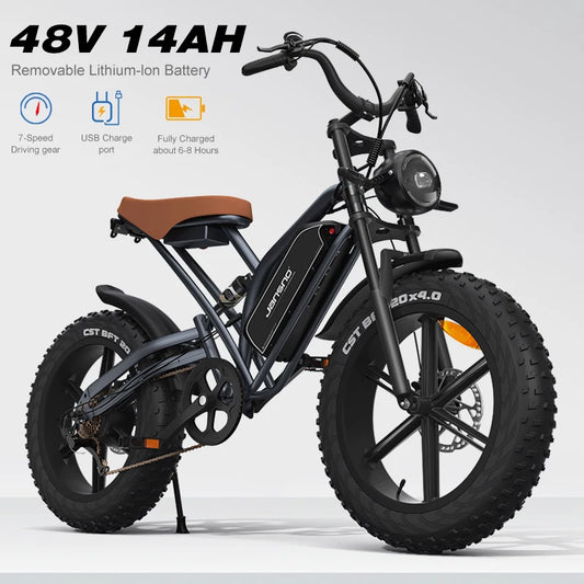 750W brushless DC adult electric bicycle, 48V 14Ah detachable battery 5-speed 20 "x 4.0mm thick tires suitable adult riding mult