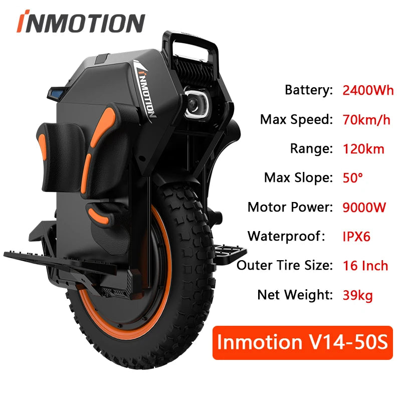 US Stock INMOTION Adventure V14 Electric Unicycle 70km/h Speed 134V 2400Wh 50S Motor C40 9000W High Torque EUC Unicycle Wheel