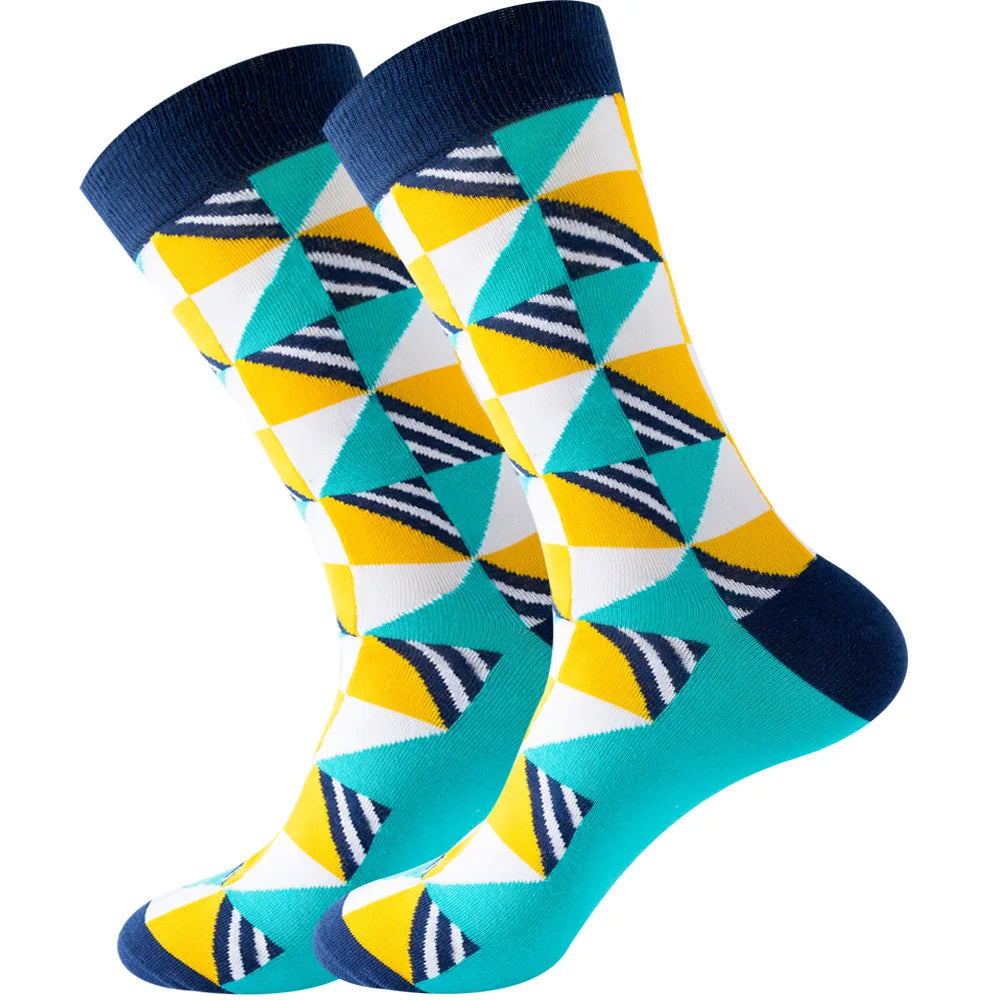 Men's Happy socks Colorful striped women's socks High quality checkered diamond geometry Harajuku combed cotton socks gift socks