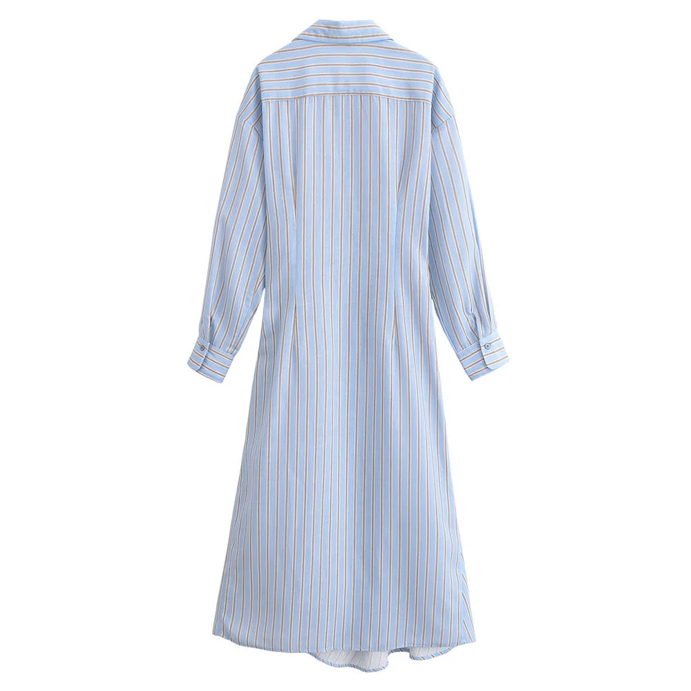 New women's clothing European and American style fashionable simple casual striped double breasted dress