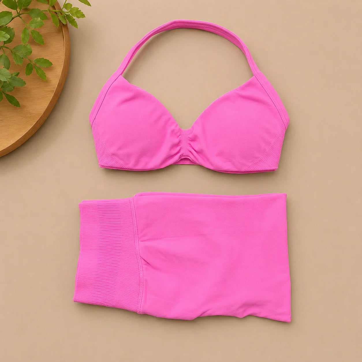 NoLogo Women 2 Piece Yoga Outfit Seamless Strappy Bra High Waist Butt Lifting Scrunch Shorts Gym Activewear