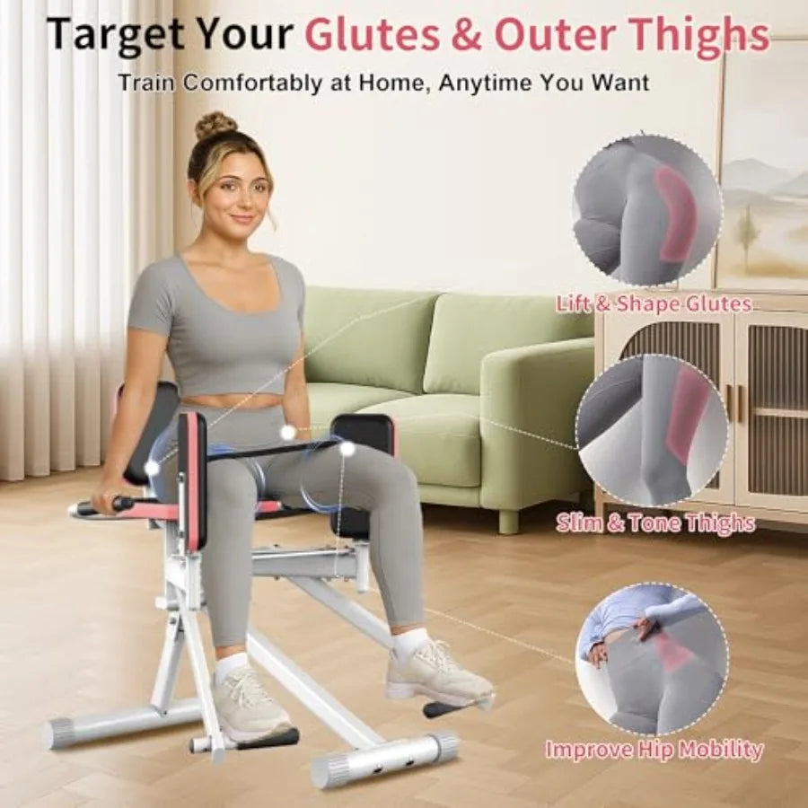 Hip Abductor Machine for Home Gym with Booty Resistance Band Compact Glute Machine and Leg Exercise Equipment with 2Level Adjus