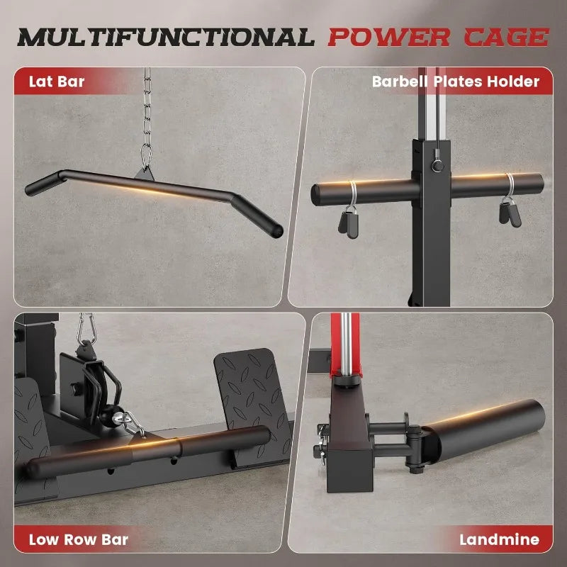 OPPSDECOR Smith Machine Power Rack for Home Gym - All-in-One Power Cage Squat Rack with LAT Pulldown, Cable Machine