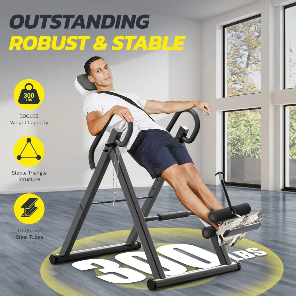 YOLEO Gravity Heavy Duty Inversion Table with Headrest & Adjustable Protective Belt Back Stretcher Machine for Pain Relief Thera