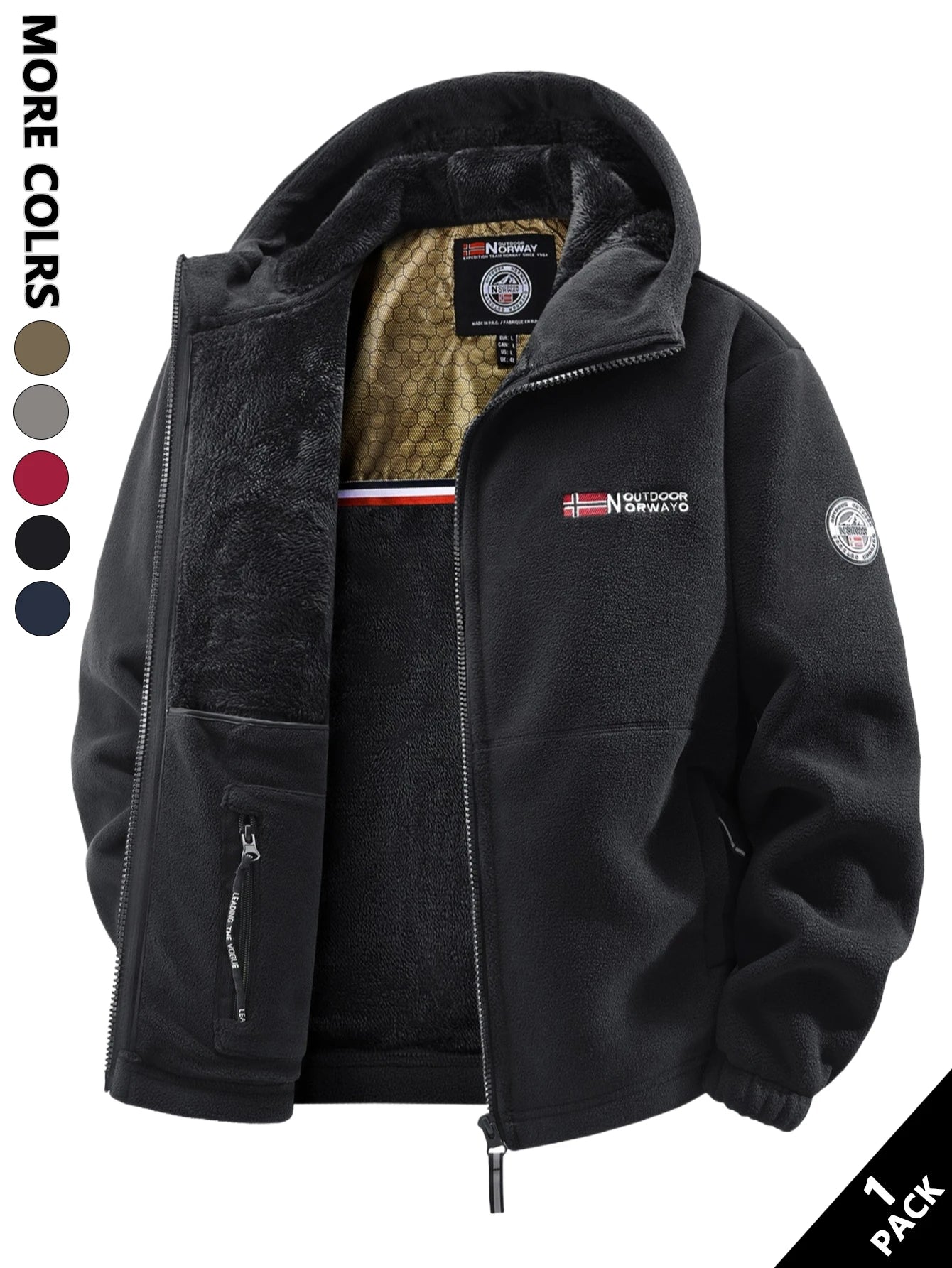 Men's Winter Fleece Hooded Jacket, Windproof and Warm, Suitable for Home Leisure, Sports, Running, Daily Commuting, Streetwear, and Vacation Wear.