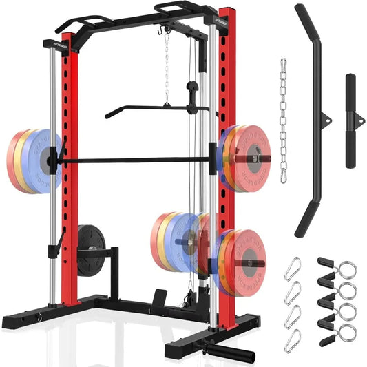 OPPSDECOR Smith Machine Power Rack for Home Gym - All-in-One Power Cage Squat Rack with LAT Pulldown, Cable Machine
