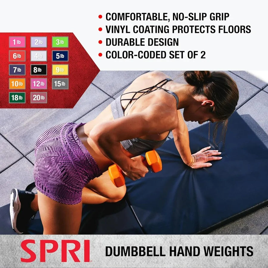 SPRI Dumbbells Hand Weights Set of 2 Vinyl Coated Exercise Fitness Dumbbell for Home Gym Equipment Workouts Strength Training F