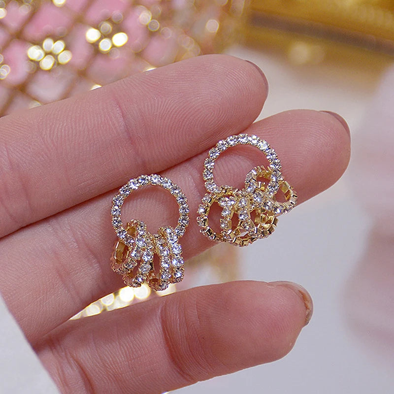 Korean Super Shining Buckle Circle Earrings for Women 14k Real Gold Elegant AAA Zirconia Stud Earring Birthday Gift Brincos