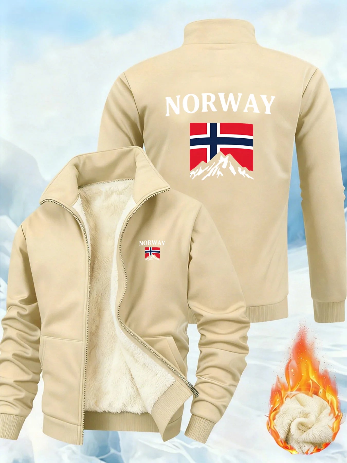 Winter Men's Thicken Coats Norway Printed Fashion Jackets Solid Color Sports Casual Long Sleeve Sweatshirt Outdoor Streetwear