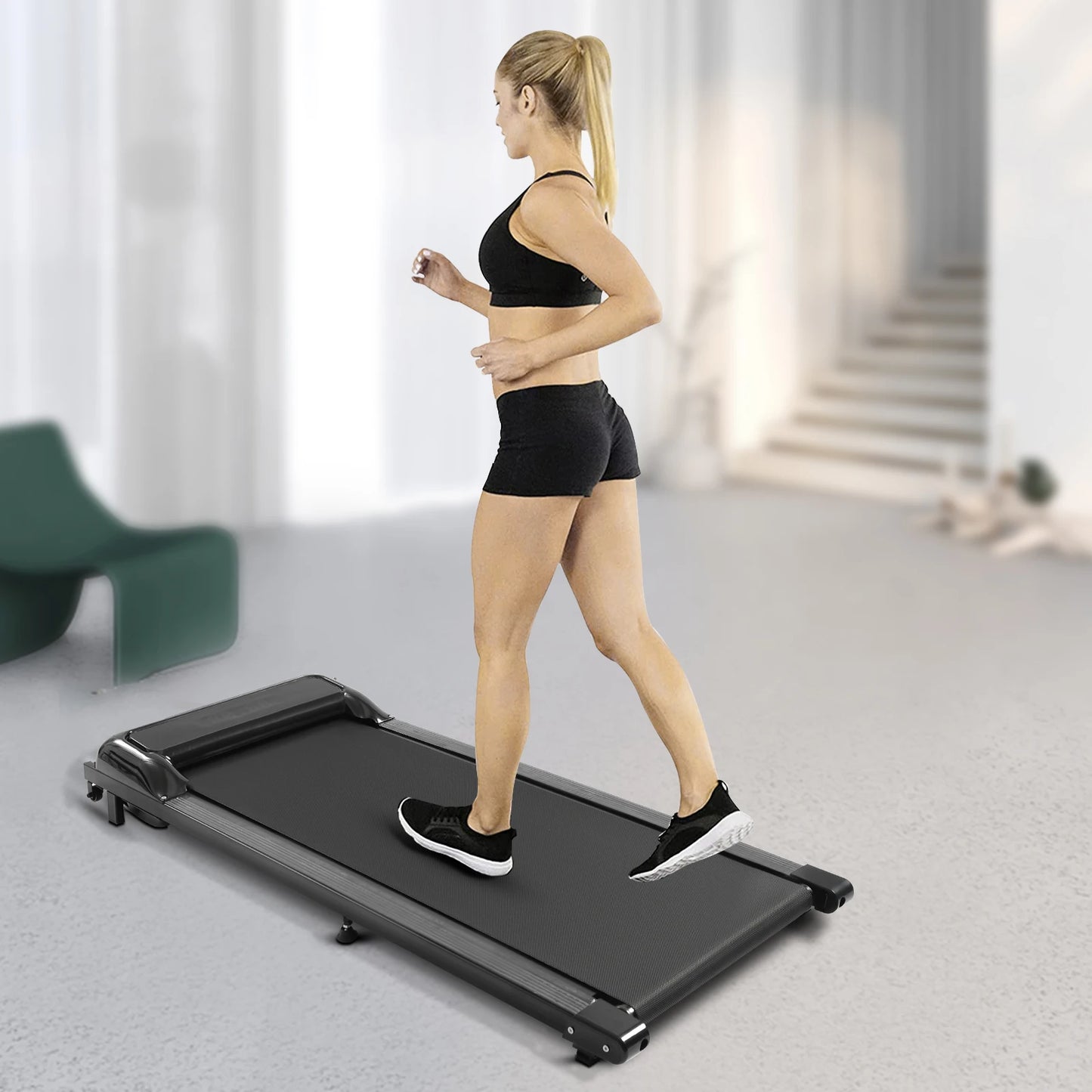 Under Desk Treadmill for Home Office, 2.25HP Quiet Portable Walking Jogging Machine with LED Display, Remote Control, 1-6km/h Speed, 100kg/220.46lbs Capacity, No Assembly Required, Easy Storage Under Bed