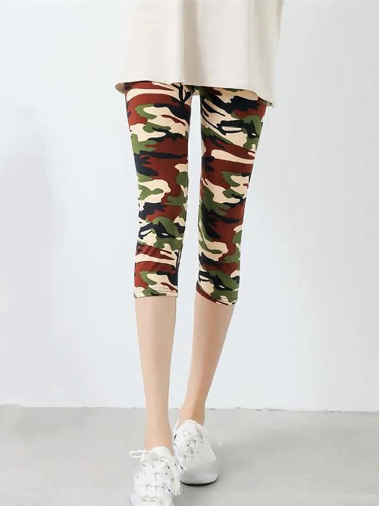 CUHAKCI Fitness Leggins Polyester Capris Workout Trousers Camouflage Printed Leggings Sexy Women Lady Army Green High Elastic