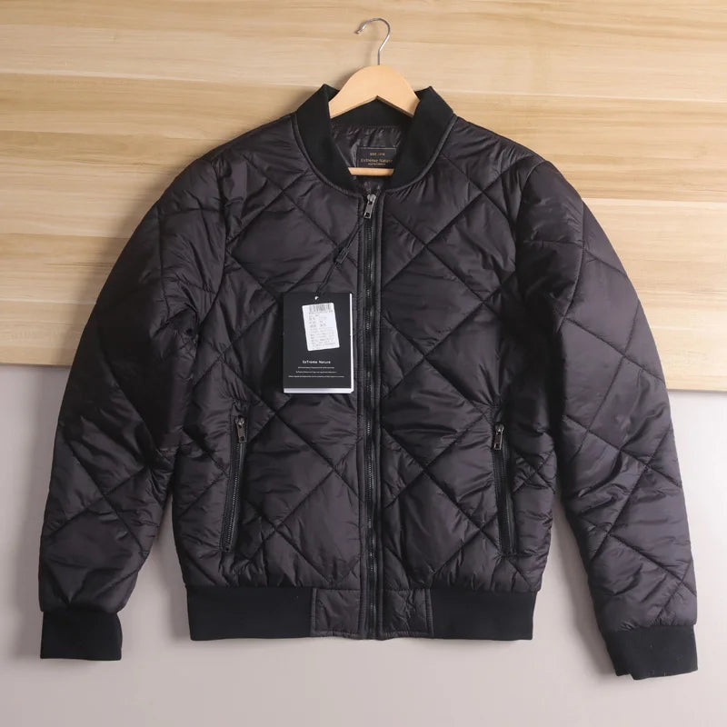 Warmth And Sle: Men's Cotton Jaet with Quilted Diamond Pattern And Baseball Collar Lightweight Autumn Winter Outerwear