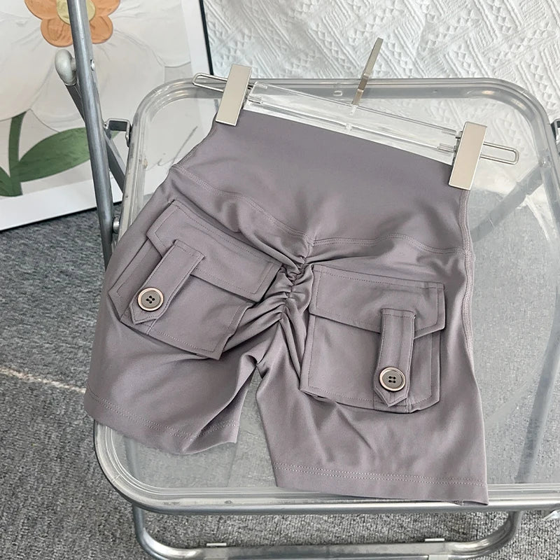 Nude High Waist Peach Butt Sport With Pocket Yoga Shorts Leggings Quick Drying Gym Training  Cycling Outdoor sports Shorts