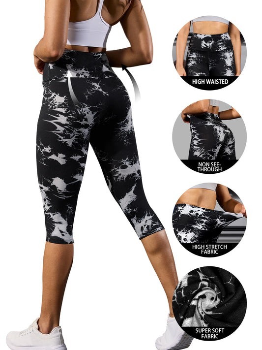 Women's High Waisted Capri Pants Super Soft Tummy Control No See Through Workout Yoga Running Athletic Push Up Gym Leggings