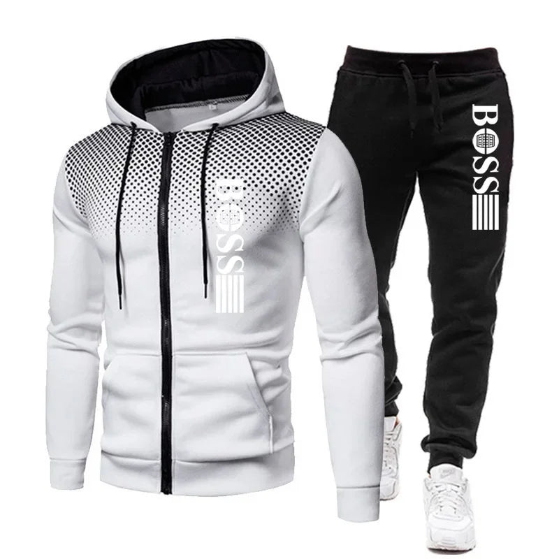 2025 New Men's zippered hoodie + Casual Pants Set for Autumn and Winter fashion Fitness and Warm sportswear Two-piece set