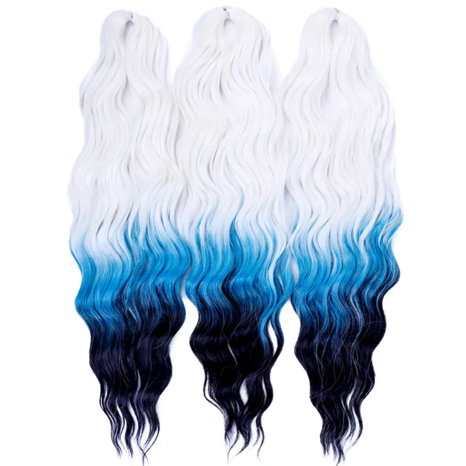 FASHION IDOL 24" 3pcs Deep Wave Curl Hair Synthetic Water Wave Braiding Hair Extensions Ombre Rainbow color Twist Crochet Hair