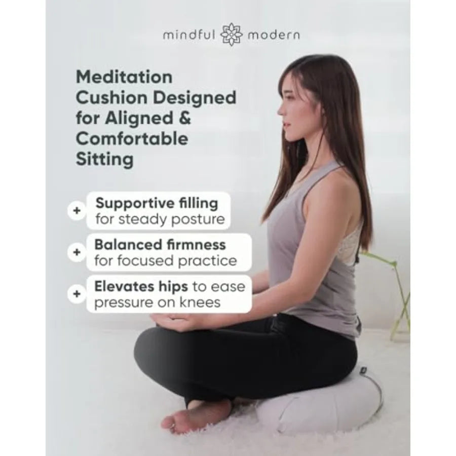 Mindful and Modern Large Meditation Cushion Zafu Yoga Bolster Meditation Floor Pillow Seat Buckwheat Hull Filled Crescent Shape