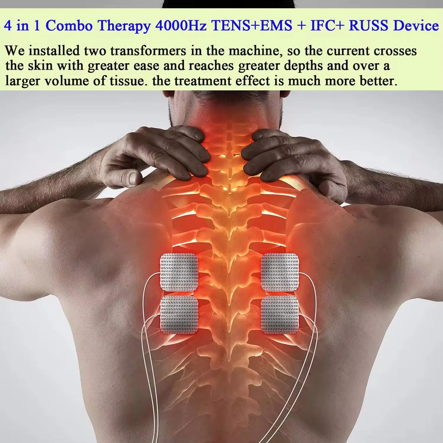 60 Massage Modes 4 In 1 Electric Muscle Stimulator Combo Physiotherapy Therapy 4000Hz EMS IFC RUSS TENS Pulse Electrostimulator