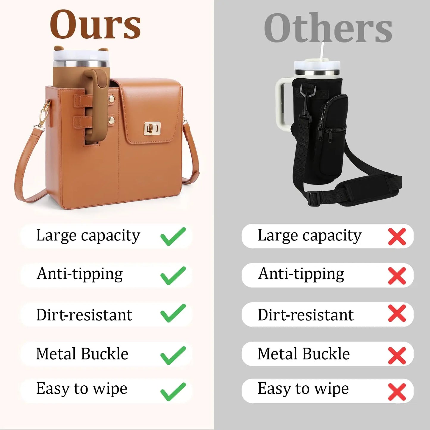 Purse Cup Holder Bag with Strap- Outdoor Portable Crossbody Water Bottle Storage Bag for Stanley Cup Tumbler 40 oz