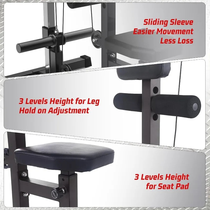 LAT Pulldown Machine, Multi-Functional Cable Machine with High Low Pulley Station, Row Cable Machine Home Gym Leg Support