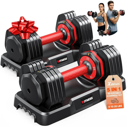 XDDIAS Adjustable Dumbbell Set of 2 with Fast Adjust Weights for Home Gym 25/55/80LB Capacity 5/10/16 in 1 Free Weights Dumbbel