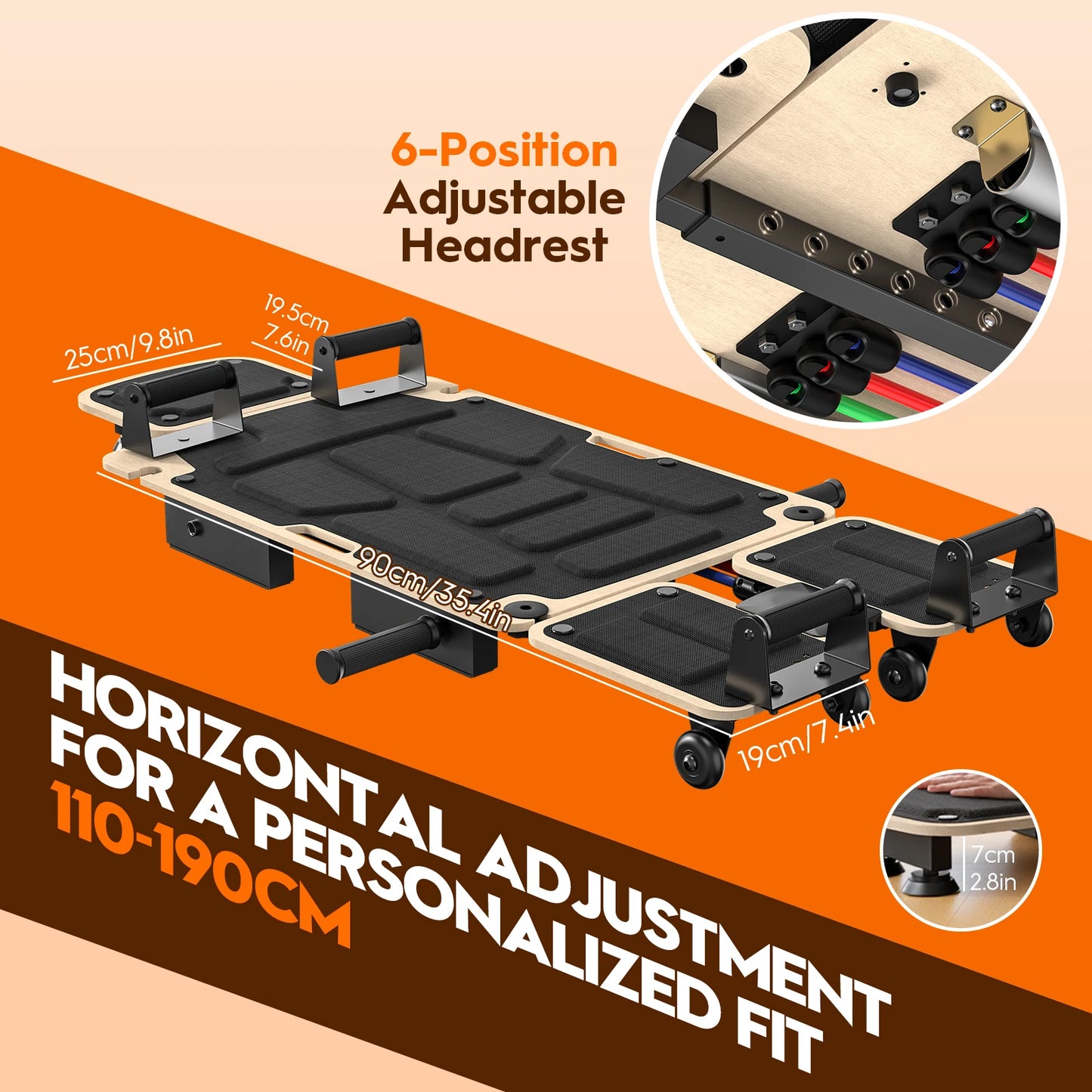 5-in-1 Pilates Reformer-Dual Foot Pads, Smooth Rail, Adjustable Headrest 110-190cm, Full-Body Home Gym