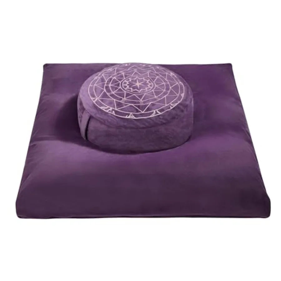 Zafu and Zabuton Meditation Cushion Set - Buckwheat Hull and Memory Foam Pillows Ergonomic Support for Yoga Mindfulness - Organ