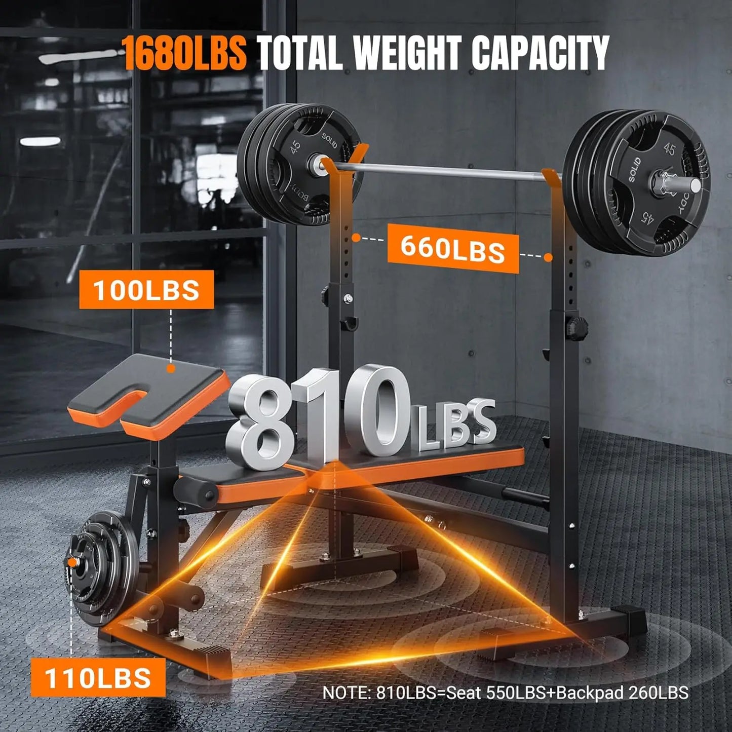 6 in 1 Space Saving Weight Bench Set for Home Gym, Fast Folding & Adjustable Workout Bench, Bench Press Rack/Leg, Customized