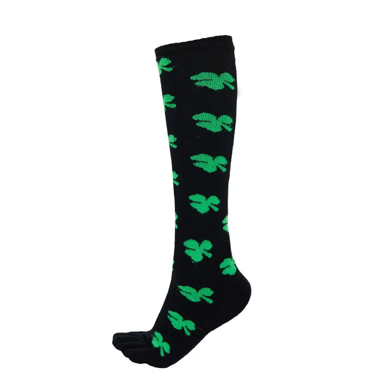 Women Girls Split Toe Calf Socks Rainbow Stockings Colorful Striped Clover Printed Happy Sock Cotton Long 5 Finger Sock Fashions