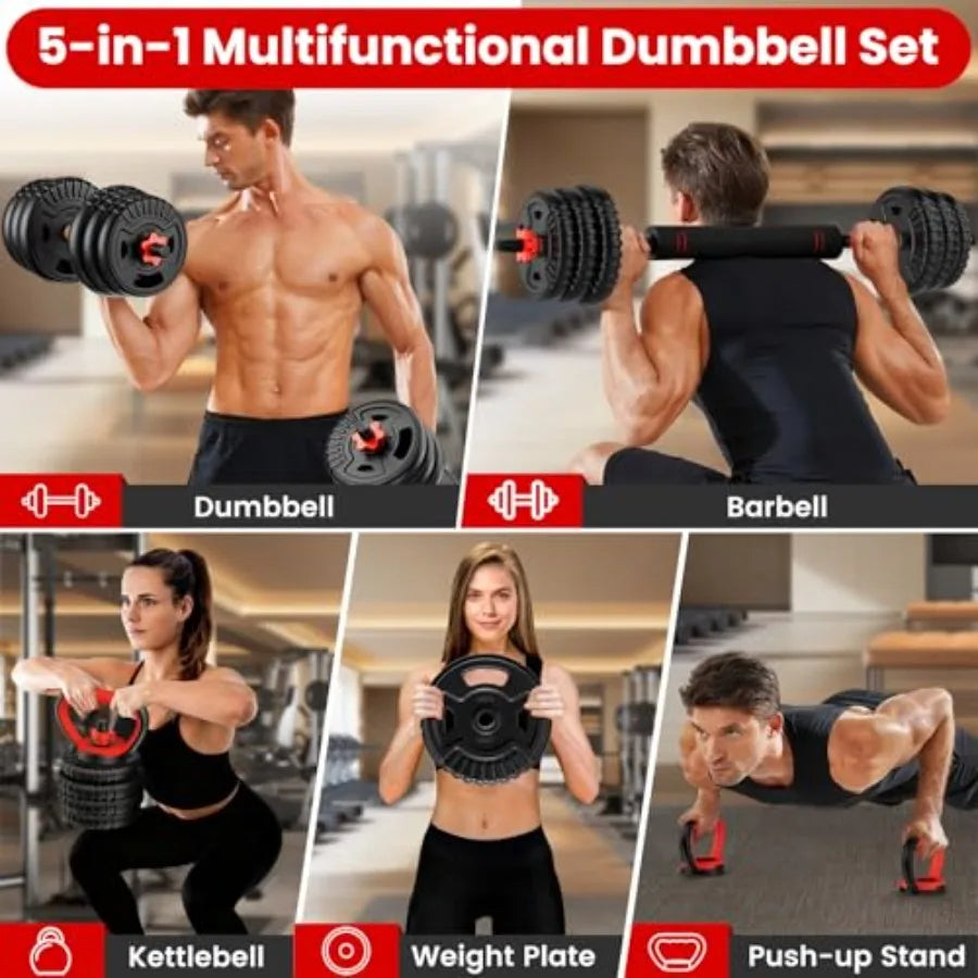 Adjustable Dumbbell Set 22/33/45/70/90lbs Free Weight Set with Connector 5-in-1 Dumbbell Set for Barbells Kettlebells Push up S