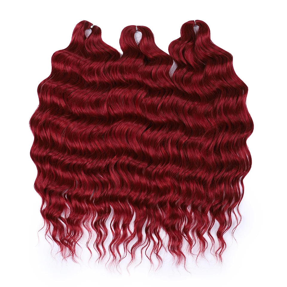 FASHION IDOL 24" 3pcs Deep Wave Curl Hair Synthetic Water Wave Braiding Hair Extensions Ombre Rainbow color Twist Crochet Hair