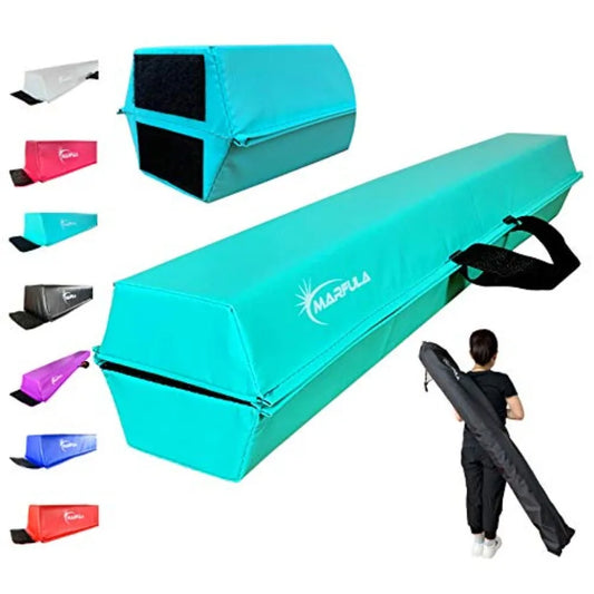 Balance Beam - Folding Floor Gymnastics Equipment for Non-Slip Base Wood Finish Natural Color Adjustable 6 FT to 10 FT for Home