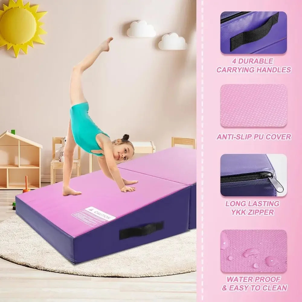 56x28x15 Folding Gymnastics Mat for Kids Tumbling and Skill Training