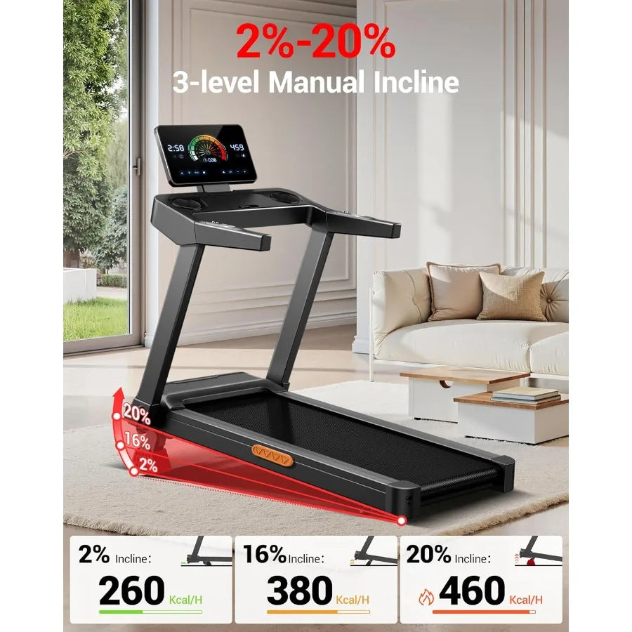 Fitness Treadmill with 3-Level Incline, Treadmills for Home Auto Folding with Pulse Sensors, 300 LBS Capacity, 3.0HP Quiet Brus
