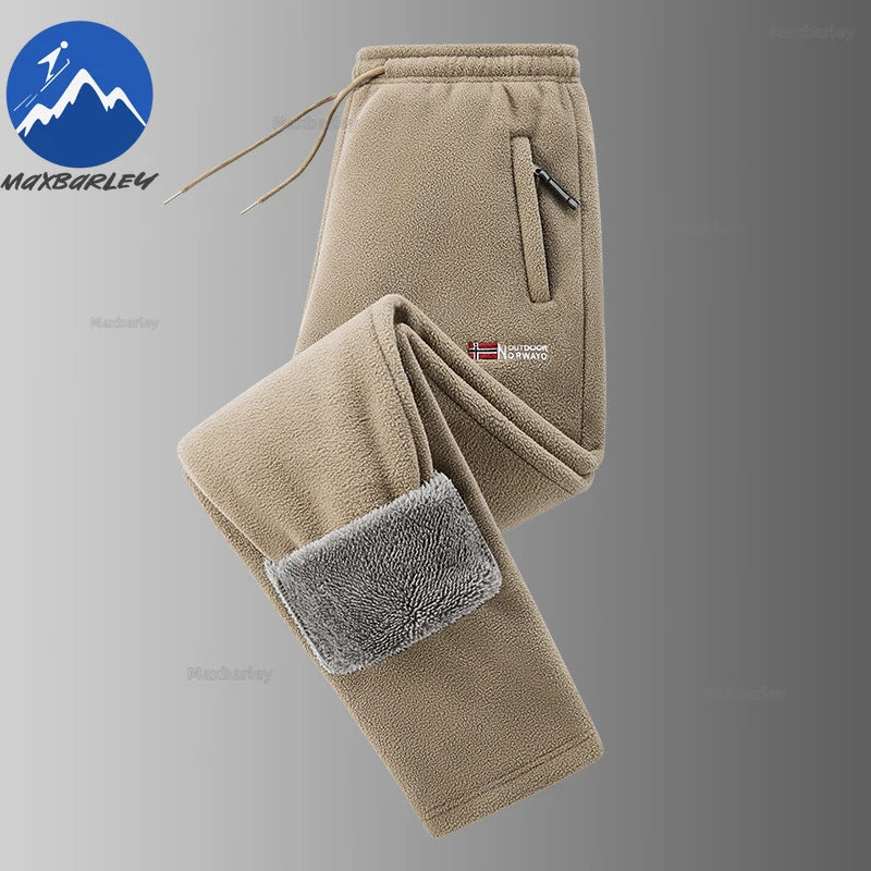 Maxbarley Winter Sportswear Set Mens Retro Training Thick Fleece Jacket + Pants Two Piece Set Casual Ski Running Tracksuit Suit