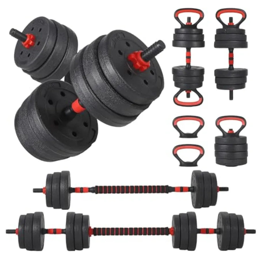 Adjustable Dumbbell Set 44/55/66lbs Free Weights Dumbbells Set 4 in 1 Dumbbells Set Used as Dumbbell Barbell Kettlebell Push-Up