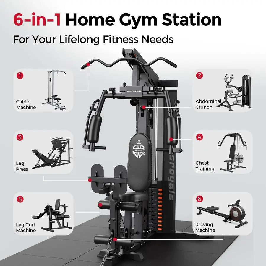 Home Gym Equipment, 150LBS Weight Stack, Full Body Workout Machine with Pulley System for Strength Training , Custom