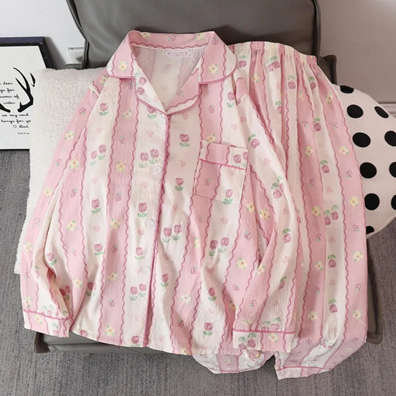 Autumn and Winter New Women's Pajamas Homewear Suit Cloud Cotton Cute Girls Loose Leisure Homewear Spring and Autumn Clothing