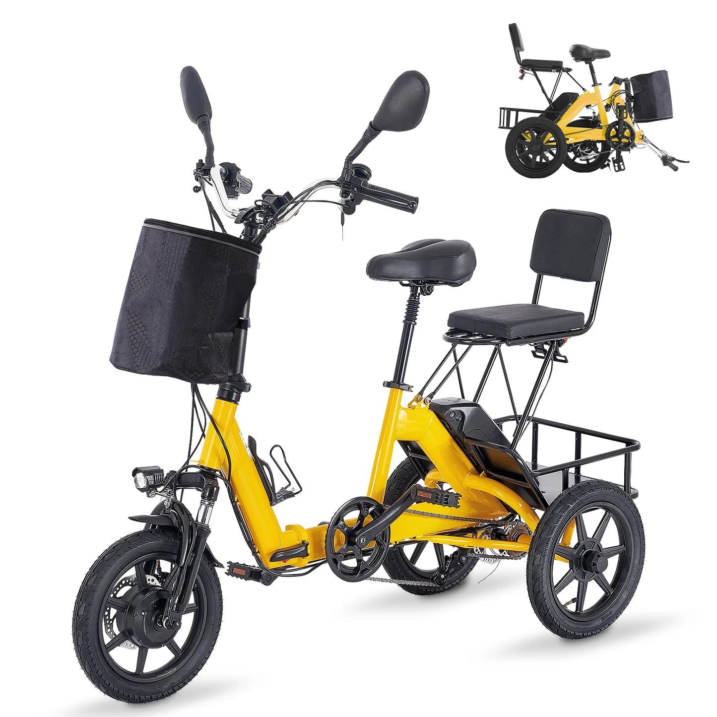 Electric Tricycle for Adults Foldable, 350W Electric Trike, Folding Trike Ebike, 3 Wheel Bikes for Adults 480Wh Removable Batter
