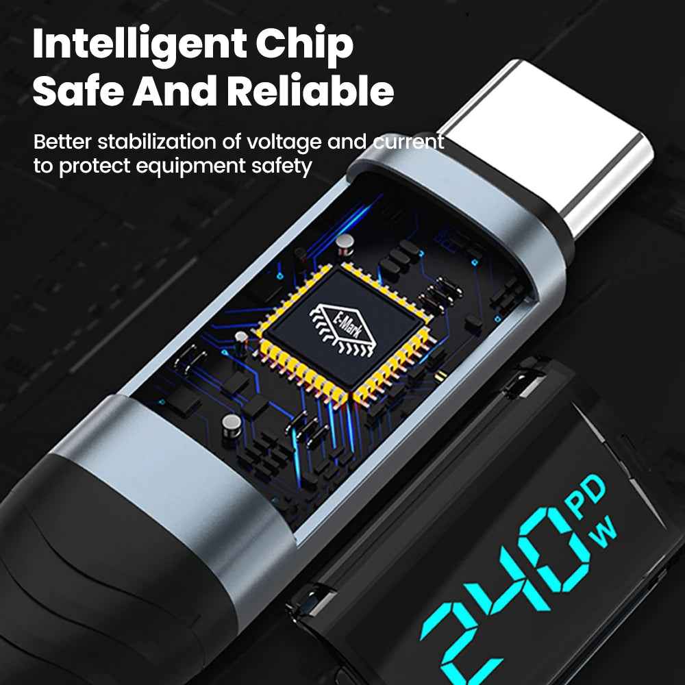 240W Type C to Type C Super Charge Digital Display Cable 0.5m-2m USB C Data Cable For Iphone 15 16 Samsung s24 s23 Huawei Xiaomi
