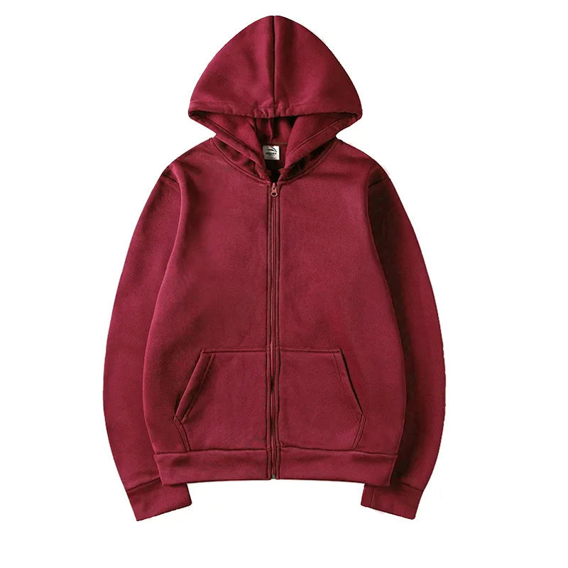 2025New Trendy Sweatshirt Coat Front Pockets Warm Zipper Lamb Wool Jacket Men and Woman Autumn Winter Pure Color Cardigan Hoodie