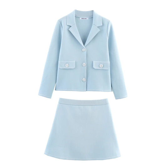 New European and American style women's clothing with decorative edge knitted jacket and skirt