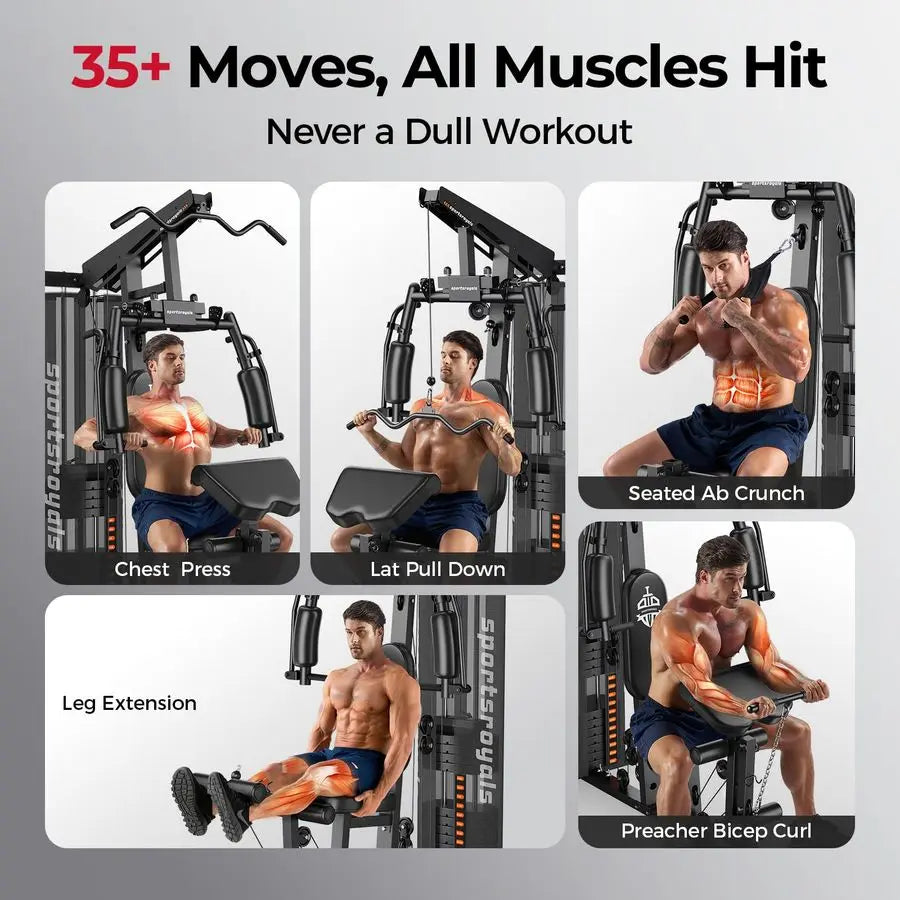 Home Gym Equipment, 150LBS Weight Stack, Full Body Workout Machine with Pulley System for Strength Training , Custom