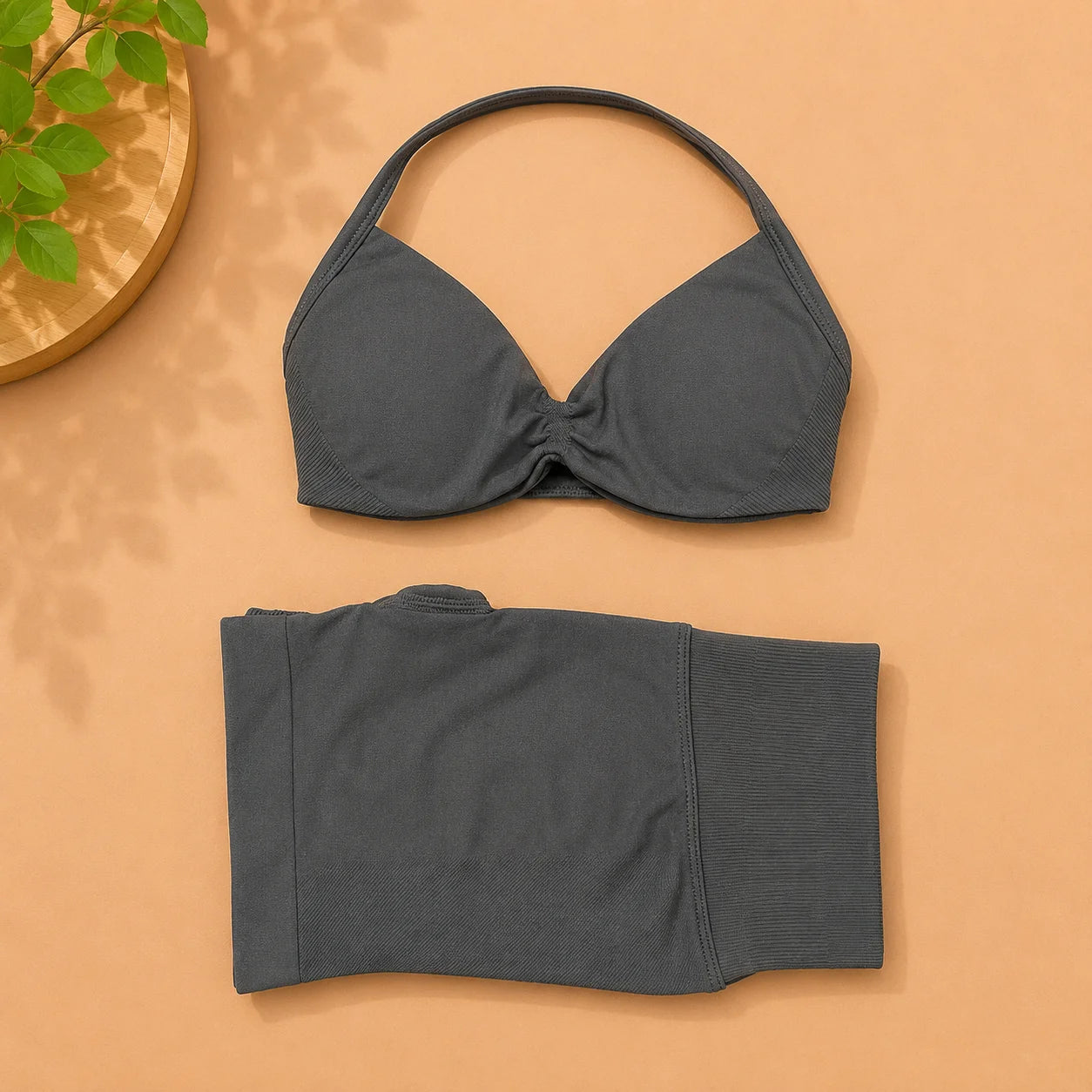 NoLogo Women 2 Piece Yoga Outfit Seamless Strappy Bra High Waist Butt Lifting Scrunch Shorts Gym Activewear