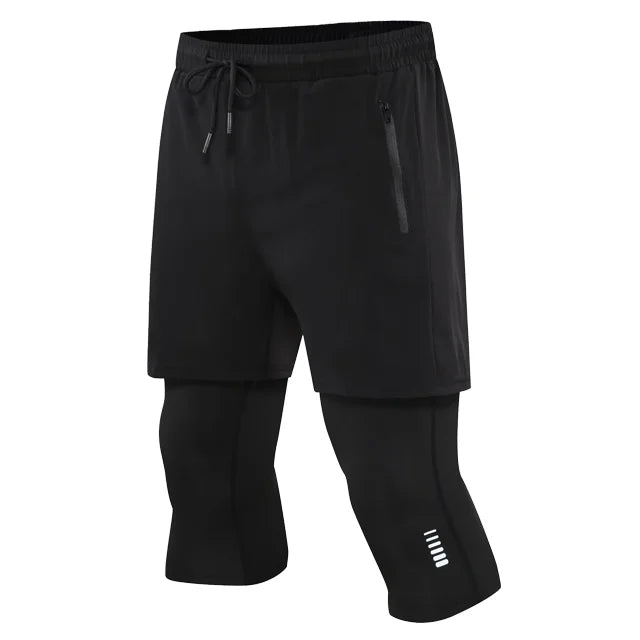 Men Tight Sport 2 In 1 Cropped Pants 2024 Summer Elastic Quick-dry Compression Workout Training Exercise Running Sports Shorts