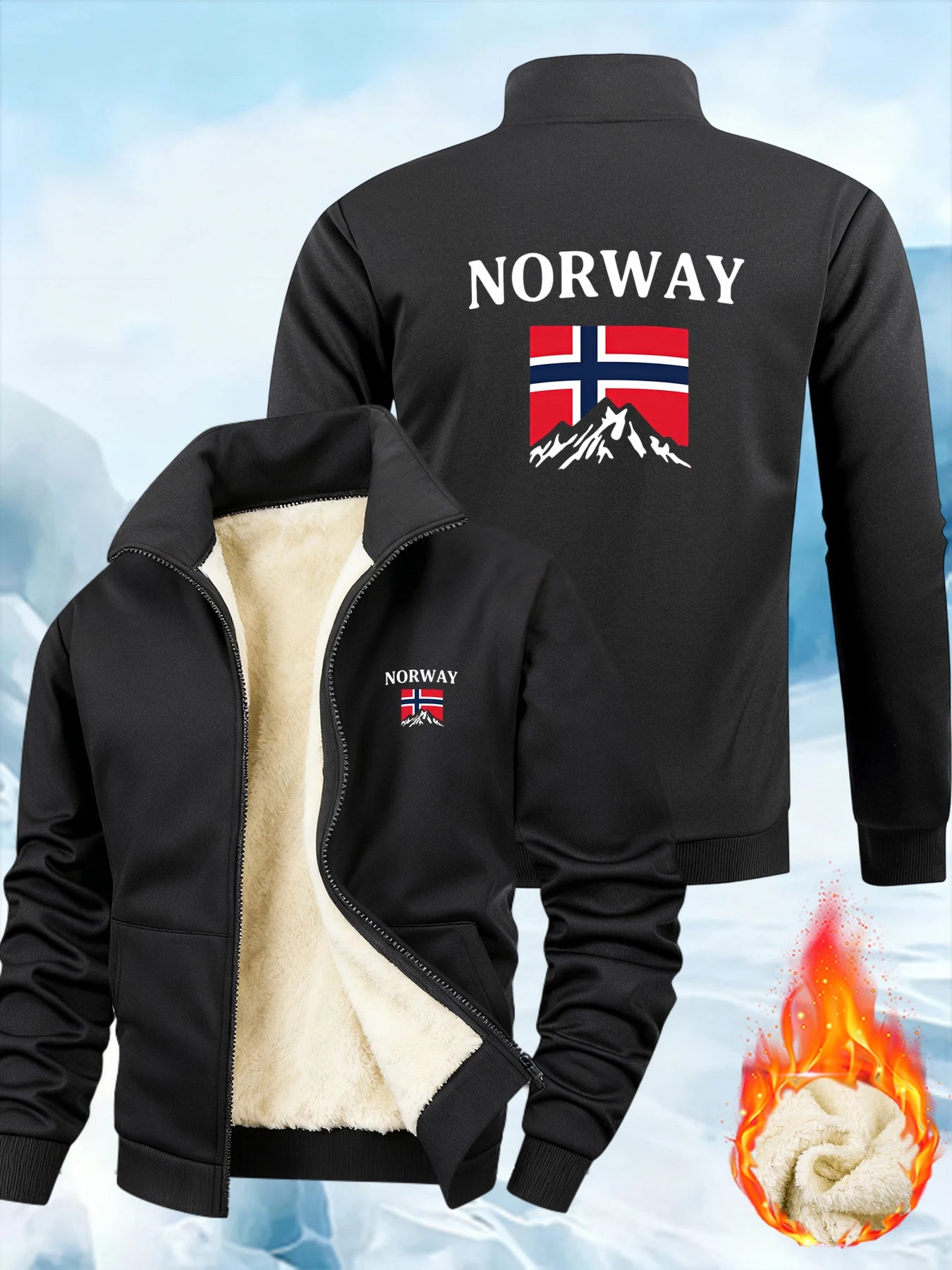 Winter Men's Thicken Coats Norway Printed Fashion Jackets Solid Color Sports Casual Long Sleeve Sweatshirt Outdoor Streetwear